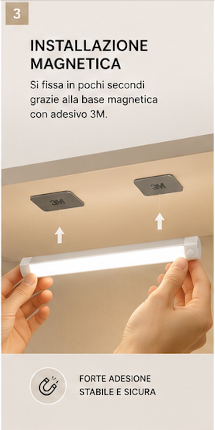 Luce LED con Sensore di Movimento USB 50 cm | Ricaricabile | Senza Fili | Per Cucina, Armadi e Scale