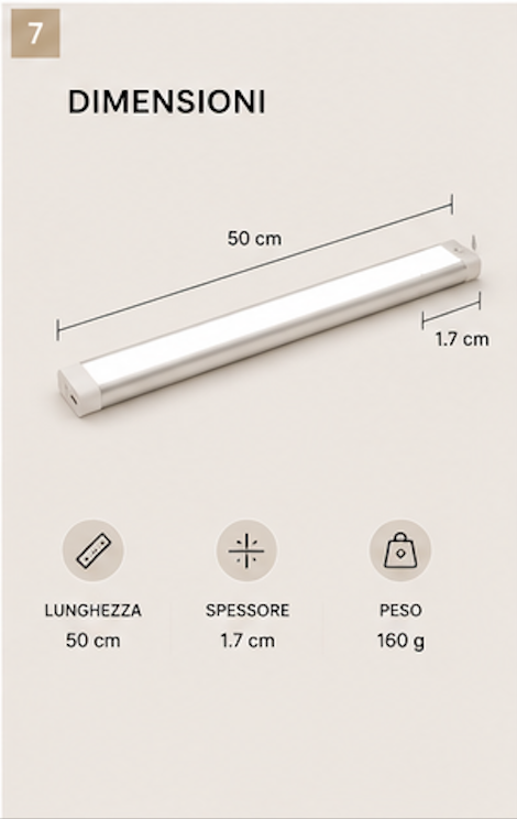 Luce LED con Sensore di Movimento USB 50 cm | Ricaricabile | Senza Fili | Per Cucina, Armadi e Scale