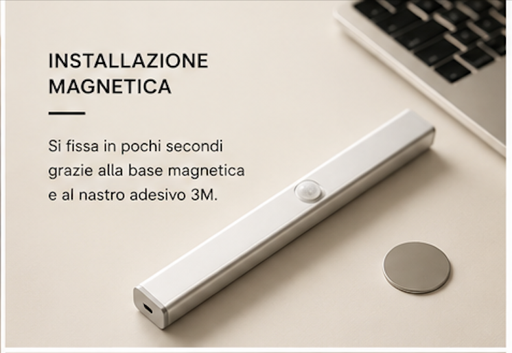 Luce LED con Sensore di Movimento USB 50 cm | Ricaricabile | Senza Fili | Per Cucina, Armadi e Scale